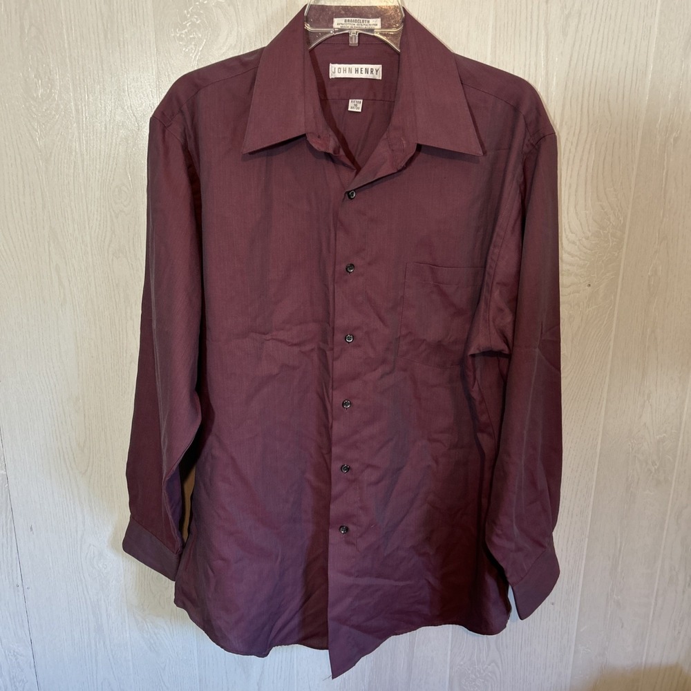 John Henry Broadcloth Fitted 16 32/33 Deep Purple Dress Shirt Iridescent
